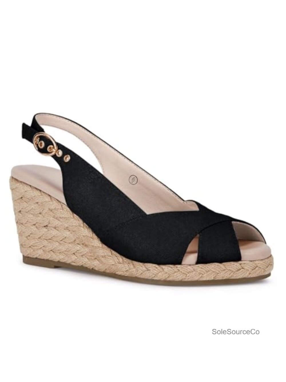 Slingback Espadrille Wedge Sandals - Black